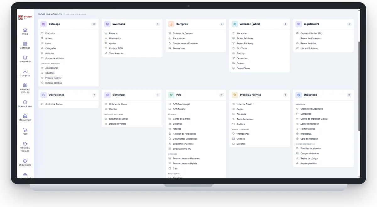 La plataforma System ID abierta en una computadora, con sus módulos
