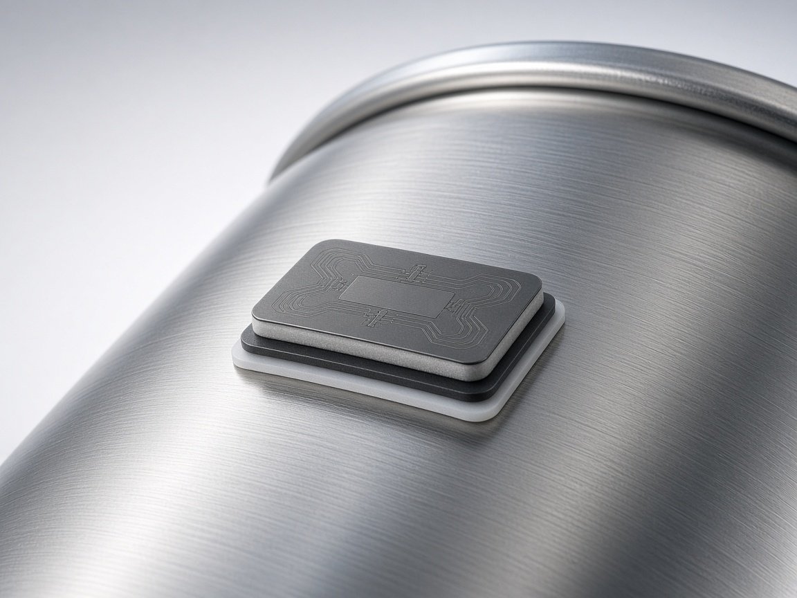 Etiqueta RFID para metal sobre una pieza metálica